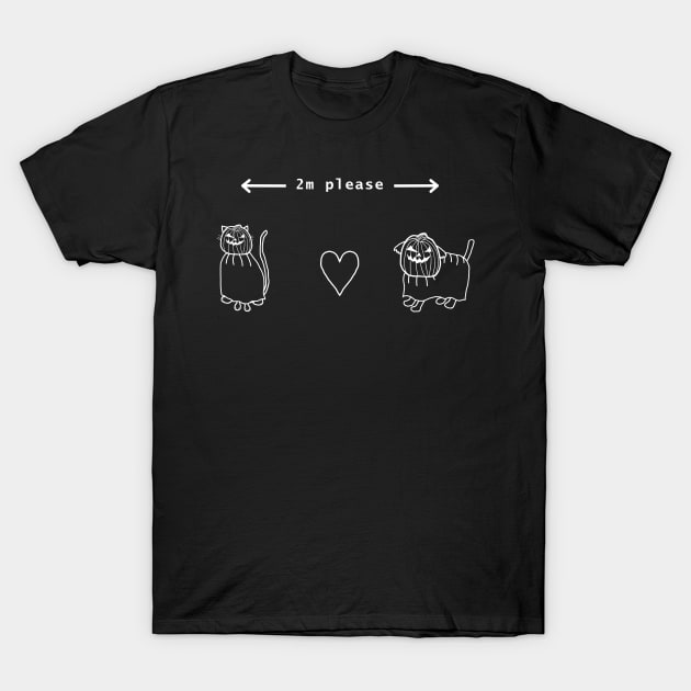 Spooky Minimal Social Distancing Cats and Dogs at Halloween T-Shirt by ellenhenryart
